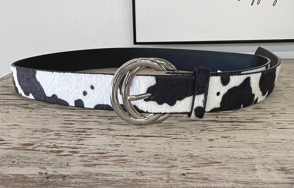 Cow Print Faux Leather Belt