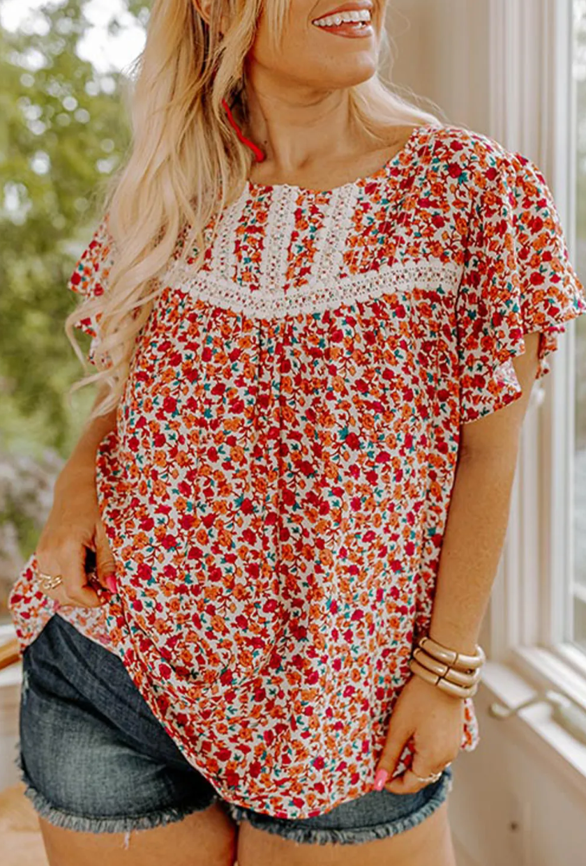 Plus Red Floral Top