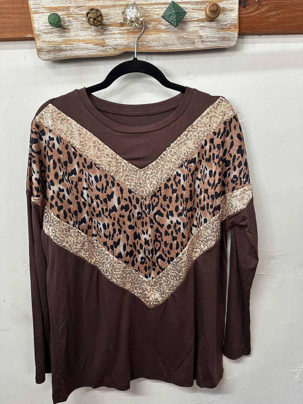 Brown Leopard Chevron Top