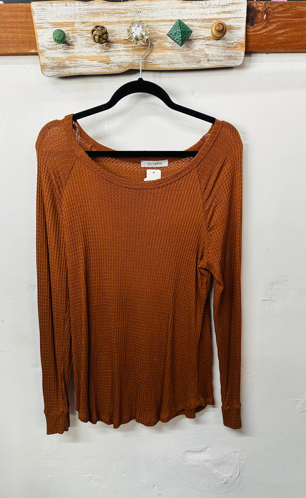 Orange Waffle Knit Top