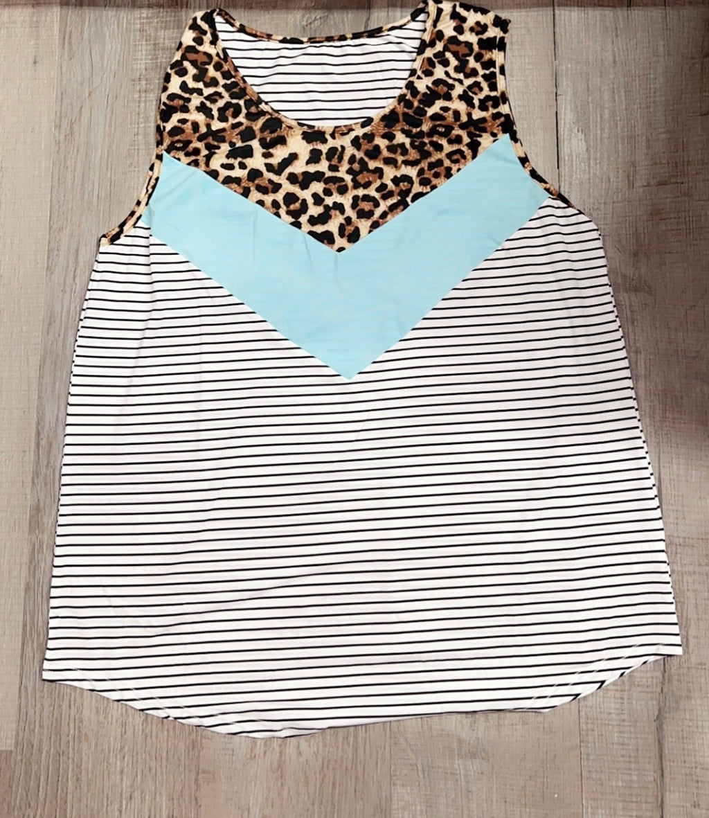 Plus Blue Leopard Stripe Tank