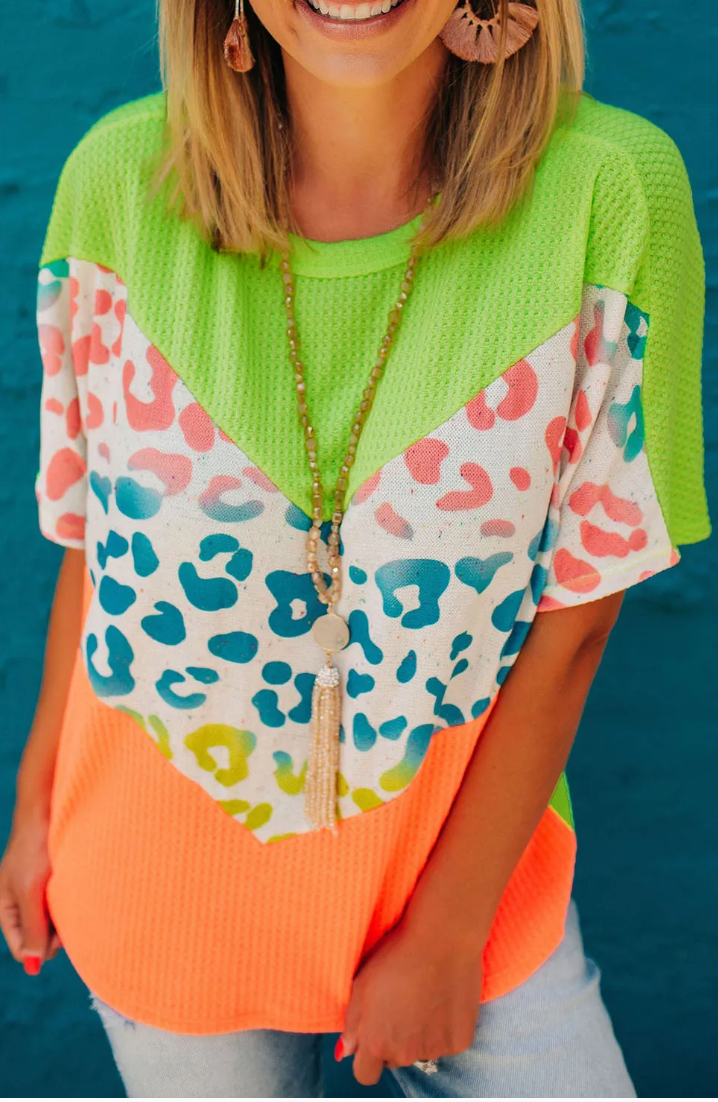 Neon Leopard Waffle Top