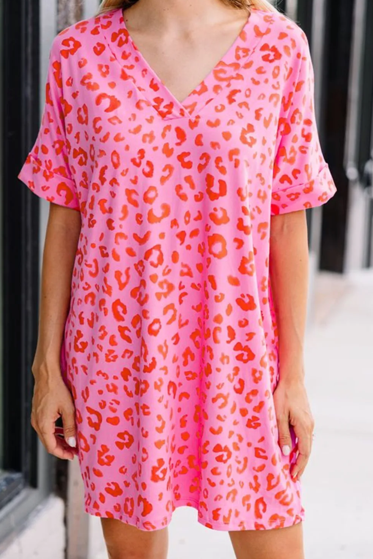 Pink Leopard T-Shirt Dress