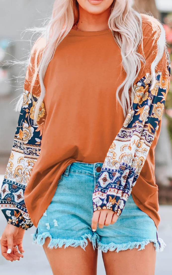 Orange Floral Balloon Top