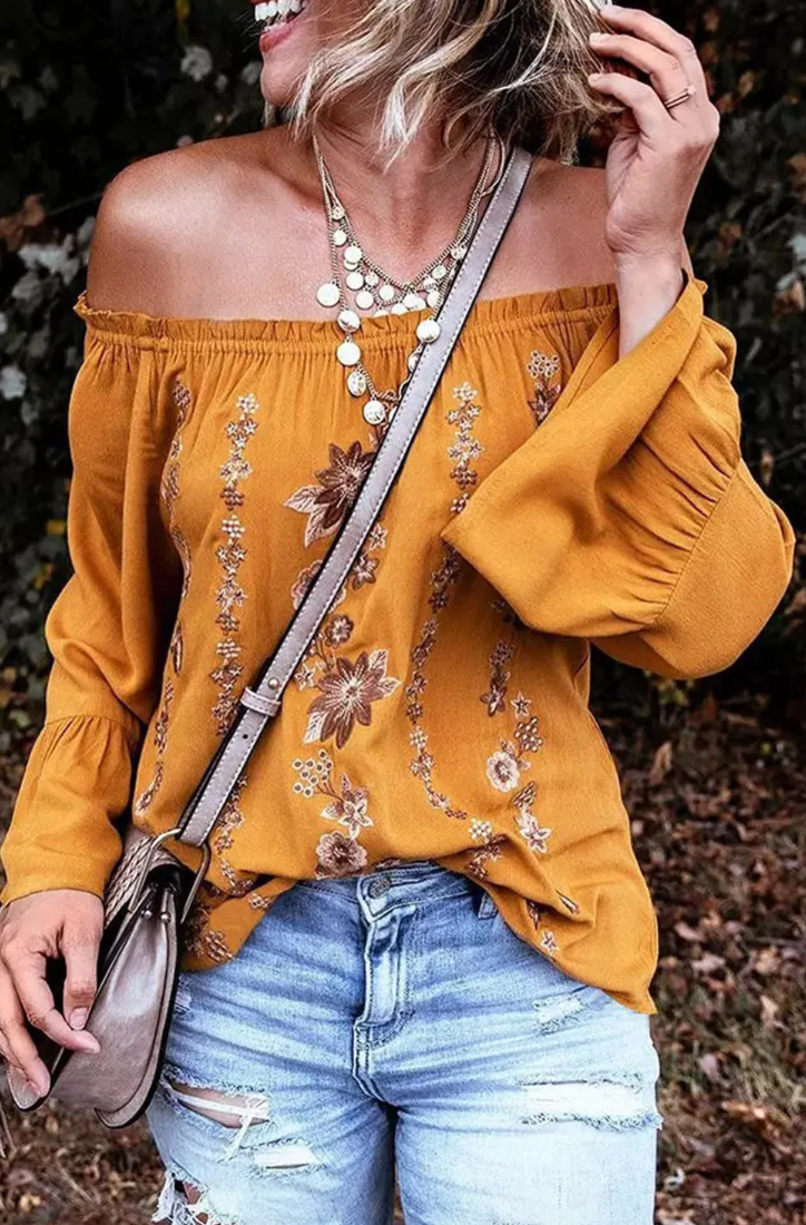 Mustard Off Shoulder Top