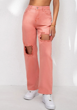 Peach Distressed Jeans