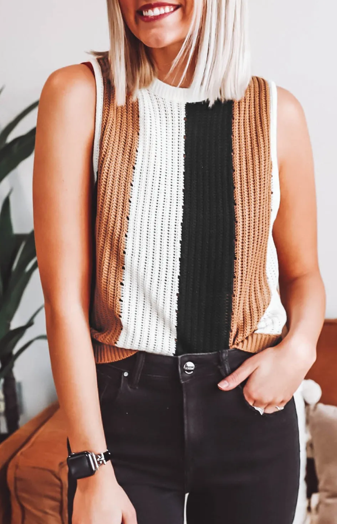 Khaki Stripe Sweater Vest