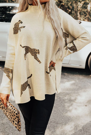 Cheetah Mock Neck Sweater