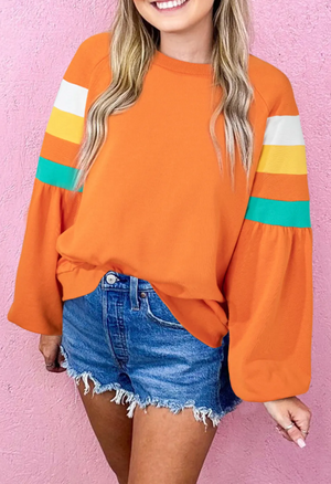 Orange Stripe Balloon Pullover