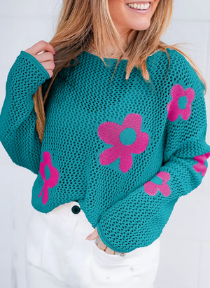 Teal Open Knit Sweater