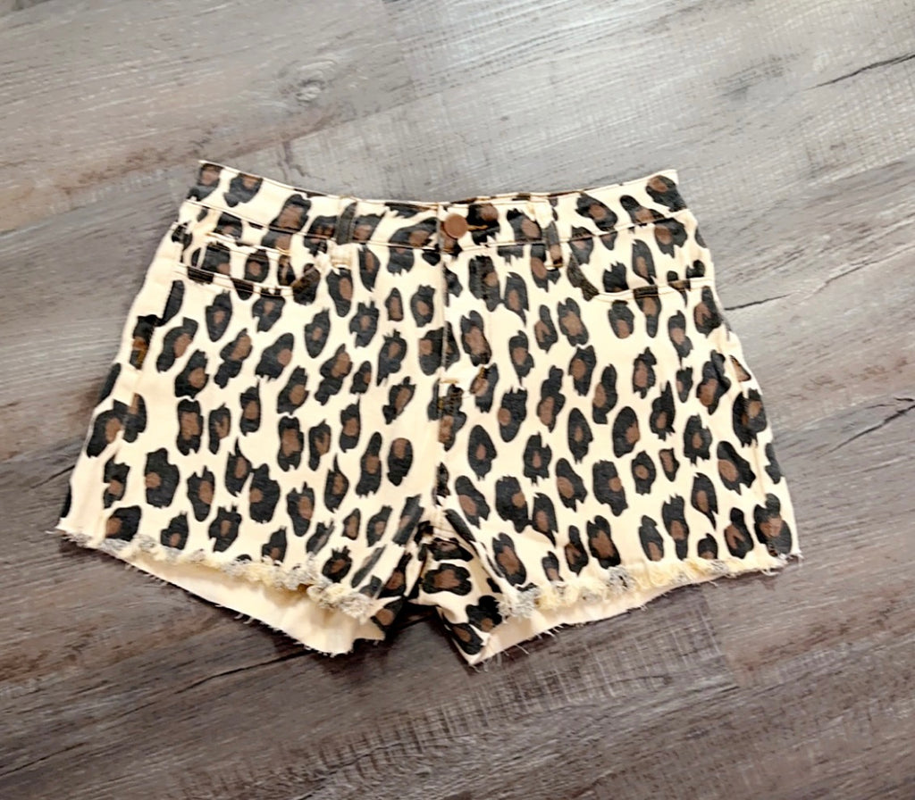 leopard cut off shorts