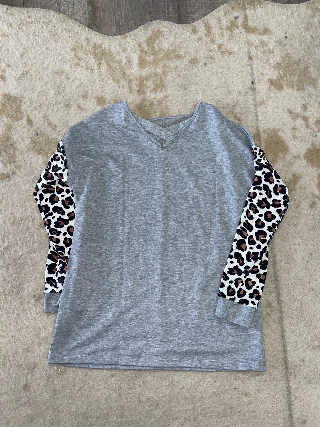 Gray Leopard Print Long Sleeve