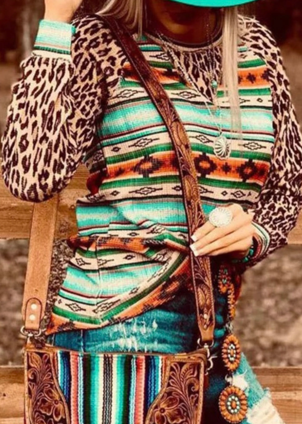 Leopard Sleeve Aztec Top
