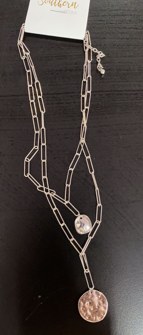 2 layer silver chain link necklace