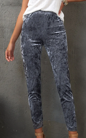 Grey Velvet High Rise Leggings