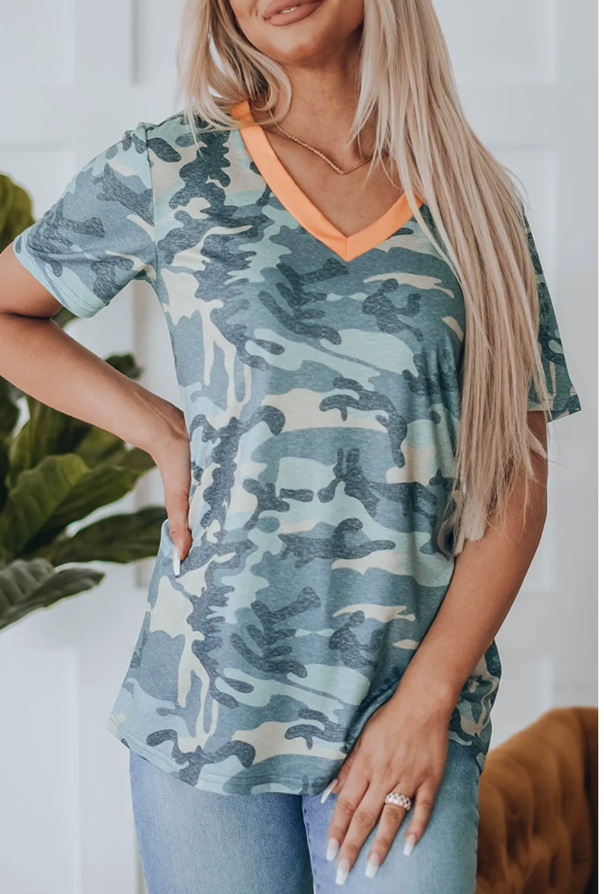 Camo V-Neck Tee