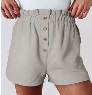 Grey Linen Paper Bag Shorts