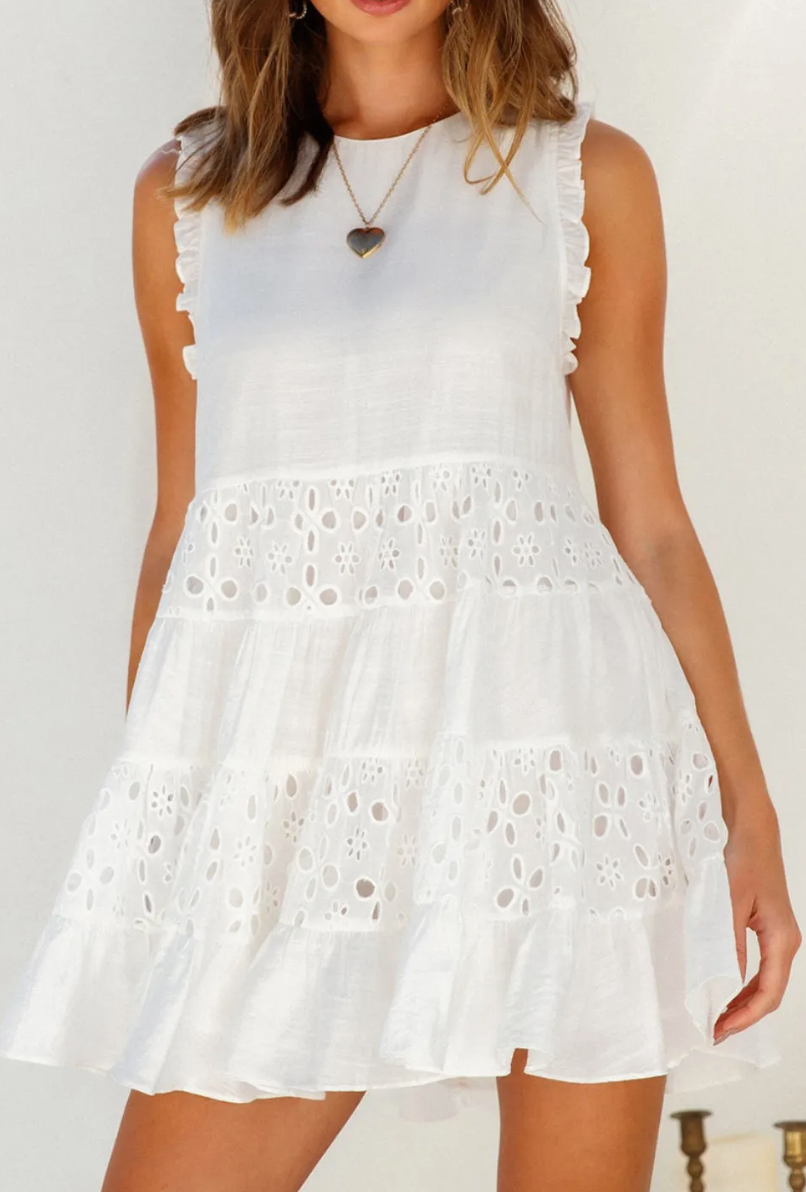 White Frill Trim Dress