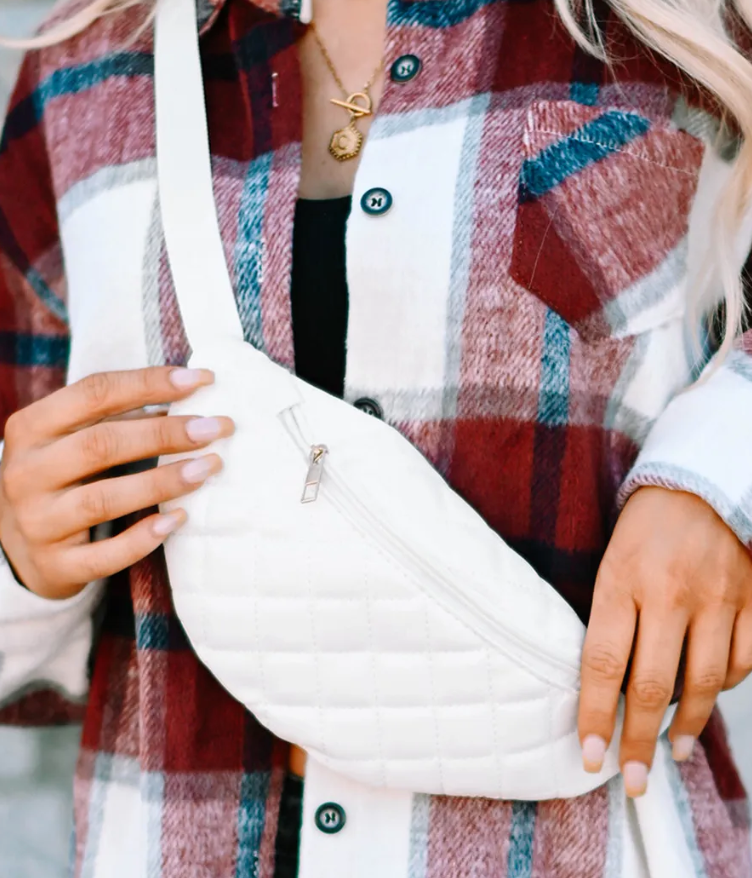 White Quilted Belt Bag